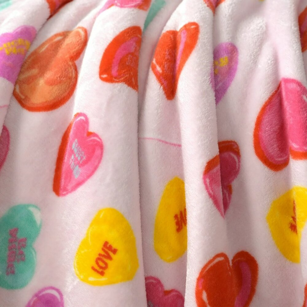 Way To Celebrate Candy Hearts Velvet Plush Throw Blanket 50" x 60" Multicolor - Picture 3 of 14
